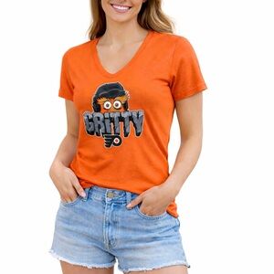 Fanatics T-Shirt Philadelphia Flyers Orange Go Gritty V-Neck T-Shirt Sz Large